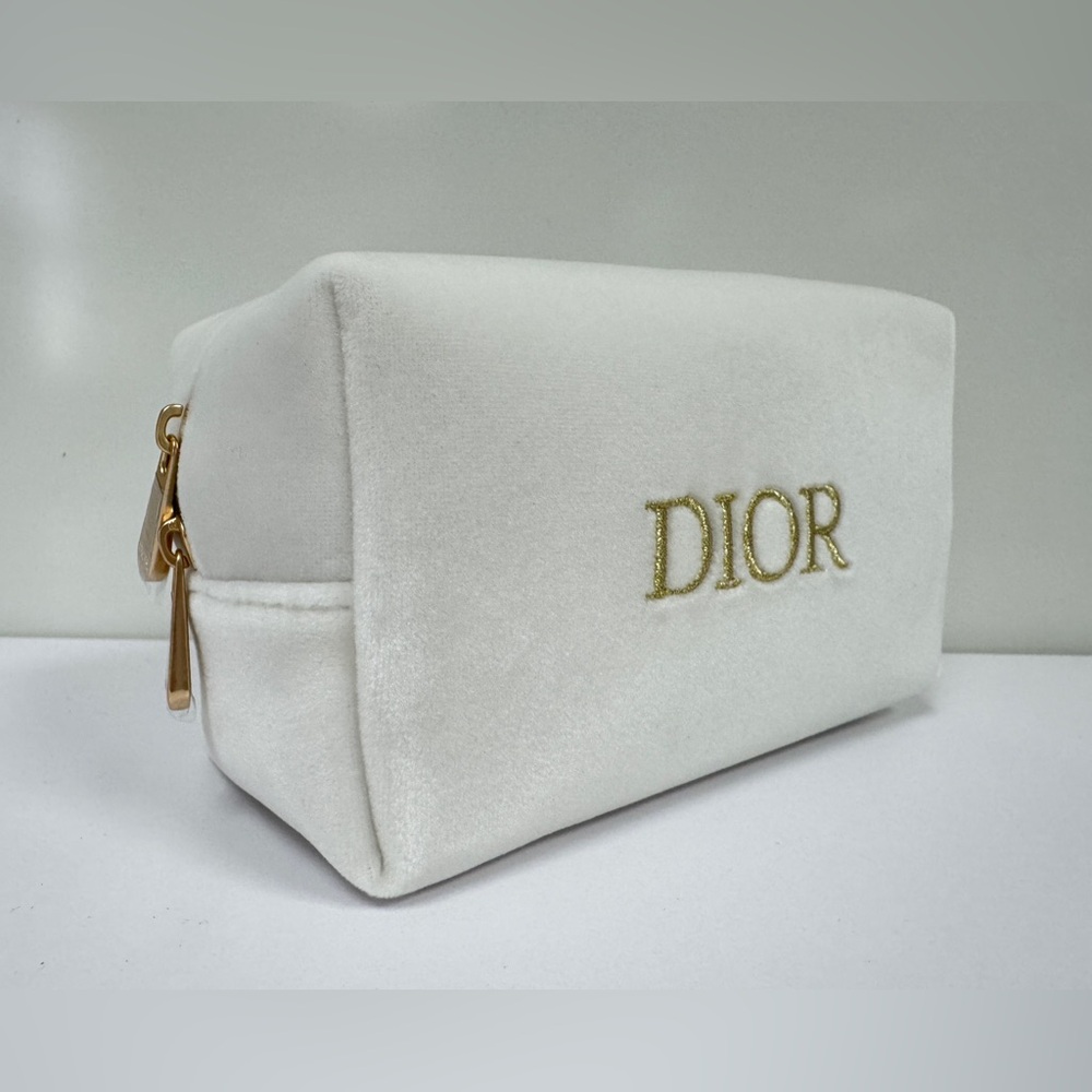 DIOR White Velvet with Gold Logo Pouch